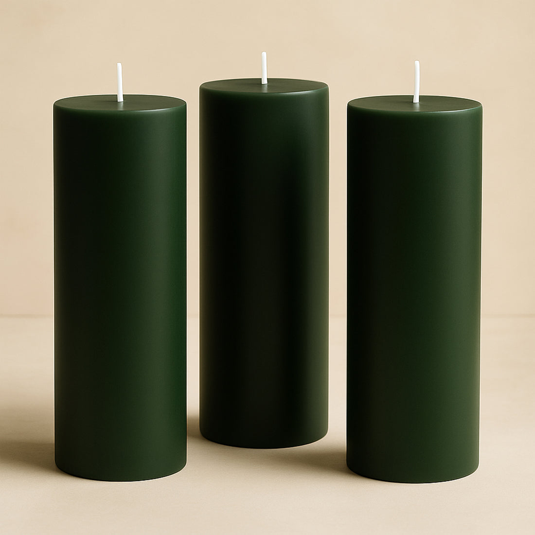 6-Pack Unscented Pillar Candles Dripless 3x9inch Hunter Emerald Green Paraffin Wax Smokeless