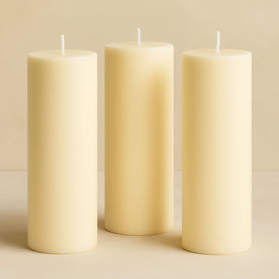 6-Pack Unscented Pillar Candles – Dripless 3"x9" Ivory Paraffin Wax with Smokeless Cotton Wicks, Clean & Long-Lasting 90-Hour Burn