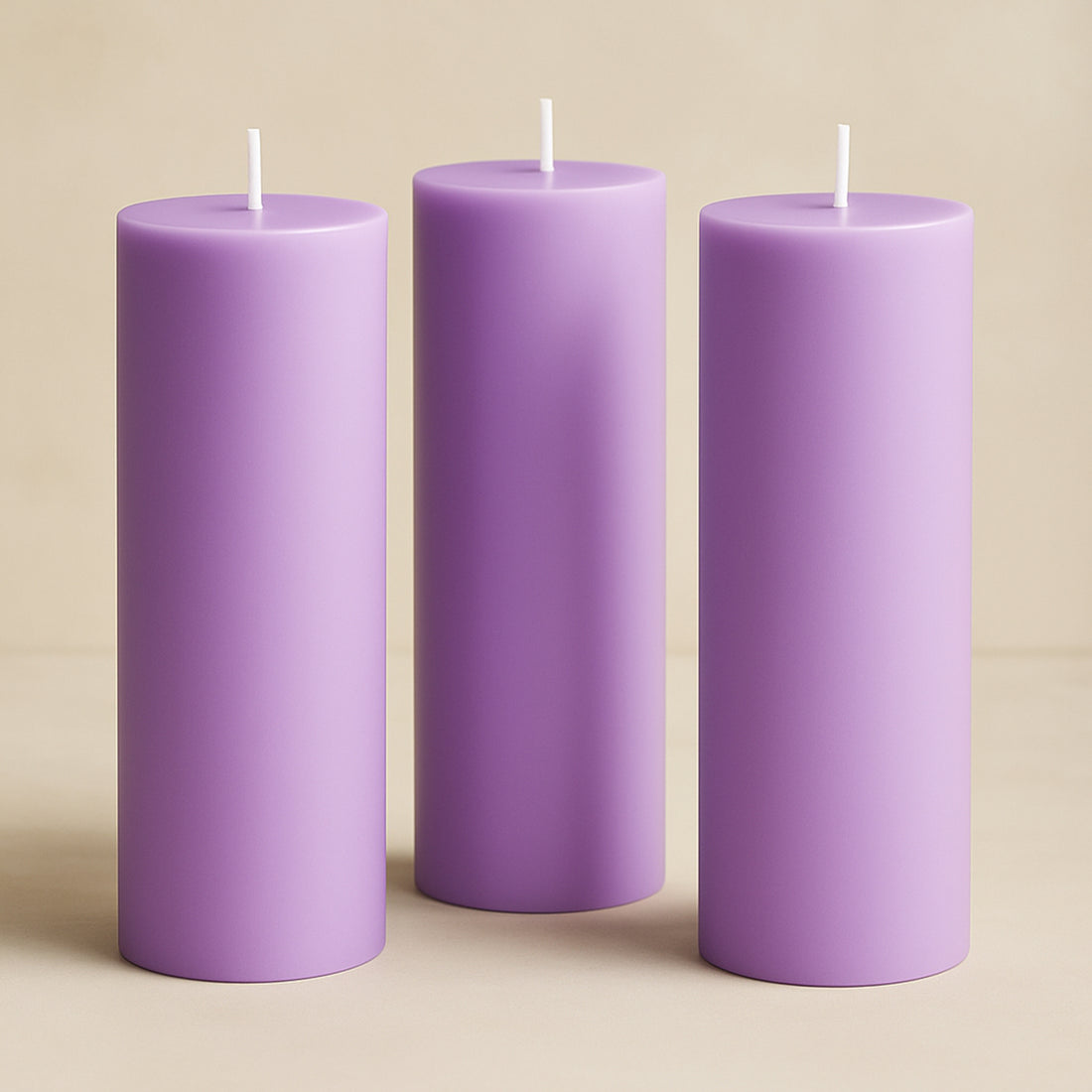 6-Pack Unscented Pillar Candles Dripless 3x9inch Lavender Lilac Paraffin Wax Smokeless