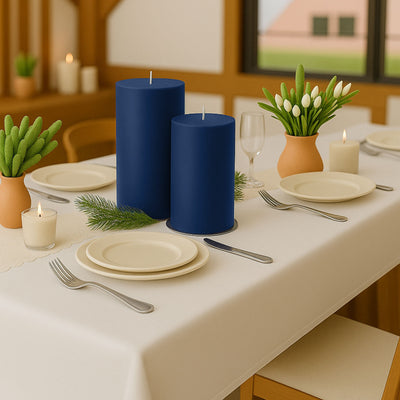 6-Pack Unscented Pillar Candles – Dripless 3"x9" Navy Blue Paraffin Wax with Smokeless Cotton Wicks, Clean & Long-Lasting 90-Hour Burn