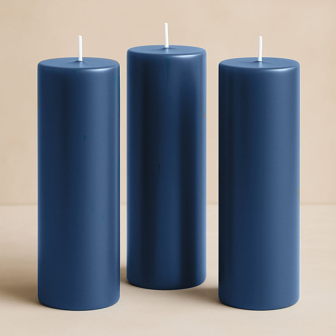 6-Pack Unscented Pillar Candles Dripless 3x9inch Navy Blue Paraffin Wax Smokeless