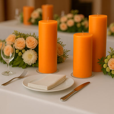 6-Pack Unscented Pillar Candles – Dripless 3"x9" Orange Paraffin Wax with Smokeless Cotton Wicks, Clean & Long-Lasting 90-Hour Burn