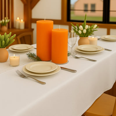 6-Pack Unscented Pillar Candles – Dripless 3"x9" Orange Paraffin Wax with Smokeless Cotton Wicks, Clean & Long-Lasting 90-Hour Burn