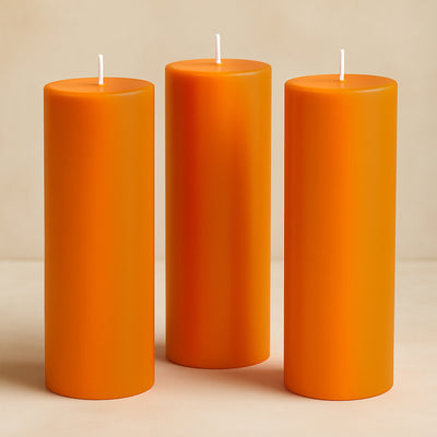 6-Pack Unscented Pillar Candles – Dripless 3"x9" Orange Paraffin Wax with Smokeless Cotton Wicks, Clean & Long-Lasting 90-Hour Burn