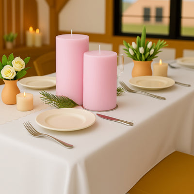 6-Pack Unscented Pillar Candles – Dripless 3"x9" Pink Paraffin Wax with Smokeless Cotton Wicks, Clean & Long-Lasting 90-Hour Burn