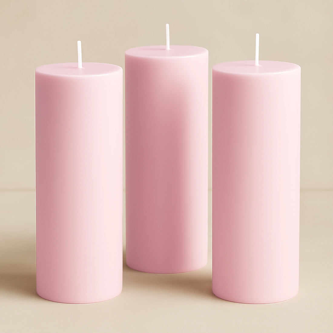 6-Pack Unscented Pillar Candles Dripless 3x9inch Pink Paraffin Wax Smokeless