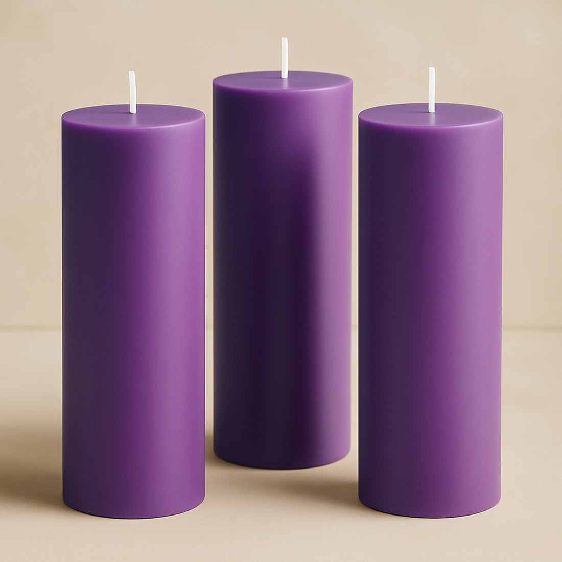 6-Pack Unscented Pillar Candles Dripless 3x9inch Purple Paraffin Wax Smokeless