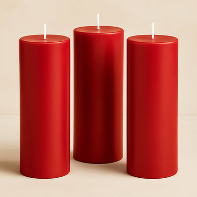 6-Pack Unscented Pillar Candles – Dripless 3"x9" Red Paraffin Wax with Smokeless Cotton Wicks, Clean & Long-Lasting 90-Hour Burn