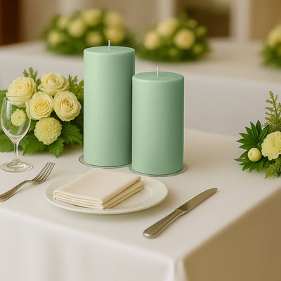 6-Pack Unscented Pillar Candles – Dripless 3"x9" Sage Green Paraffin Wax with Smokeless Cotton Wicks, Clean & Long-Lasting 90-Hour Burn