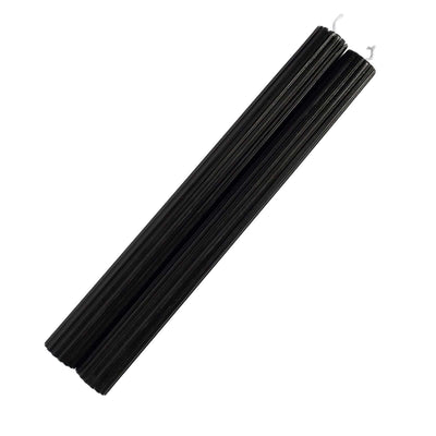 5-Pack Taper Candles 9" Ribbed Wick Ribbon Wax Design Black - Premium Unscented Dinner Candles