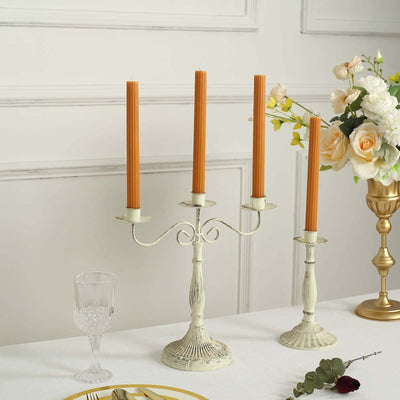 5-Pack Taper Candles 9" Ribbed Wick Ribbon Wax Design Gold - Premium Unscented Dinner Candles