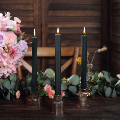 5-Pack Taper Candles 9" Ribbed Wick Ribbon Wax Design Hunter Emerald Green - Premium Unscented Dinner Candles