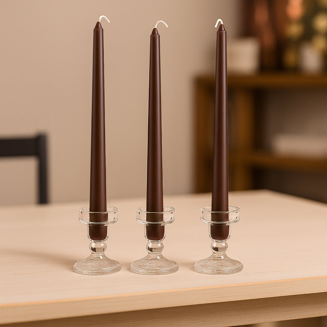 10-Pack Taper Candles 10inch Premium Wax Design Cinnamon Brown