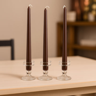 10-Pack Taper Candles 10" Premium Wax Design Cinnamon Brown - Unscented Candles