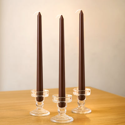 10-Pack Taper Candles 10" Premium Wax Design Cinnamon Brown - Unscented Candles