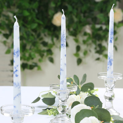 12 Pack French Toile Wax Taper Candles White and Blue Unscented Candles - 10"