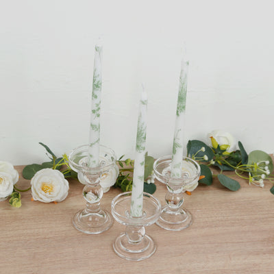 12 Pack French Toile Wax Taper Candles White and Sage Green Unscented Candles - 10"