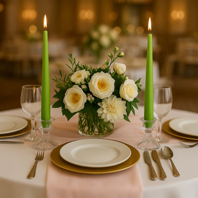 10-Pack Taper Candles 10" Premium Wax Design Apple Green - Unscented Candles