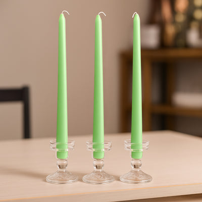 10-Pack Taper Candles 10" Premium Wax Design Apple Green - Unscented Candles