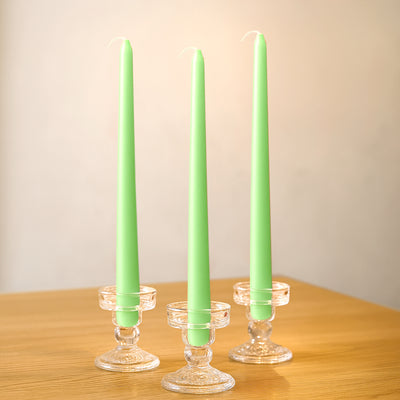 10-Pack Taper Candles 10" Premium Wax Design Apple Green - Unscented Candles