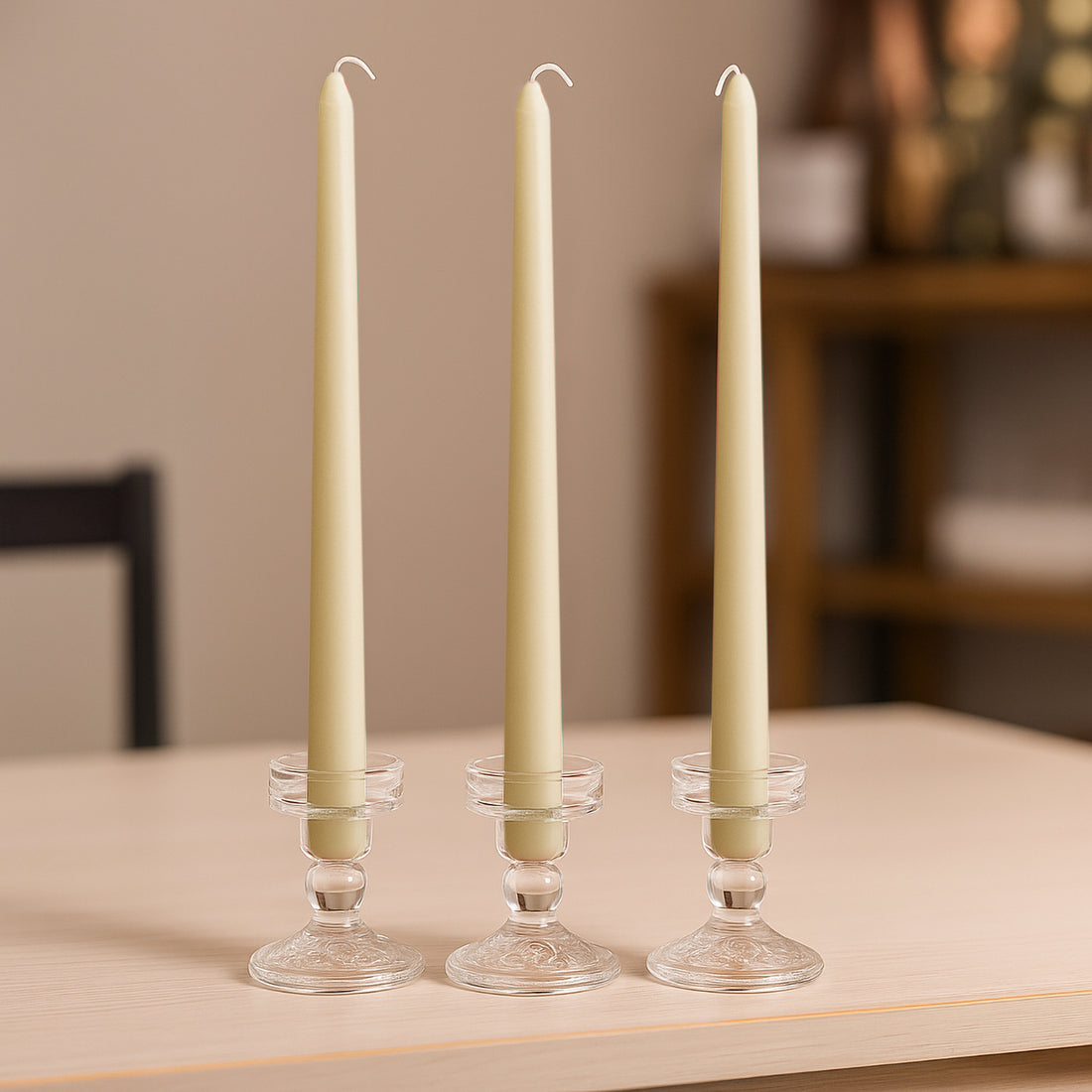 10-Pack Taper Candles 10inch Premium Wax Design Ivory - Unscented Candles