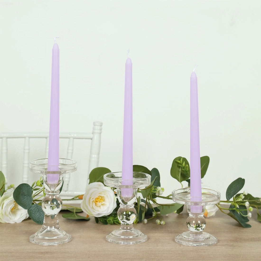 12-Pack Taper Candles 10inch Premium Wax Design Lavender Lilac - Unscented Candles