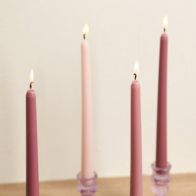 12-Pack Taper Candles 10" Premium Wax Design Mixed Dusty Rose - Unscented Candles for Sophisticated Decor
