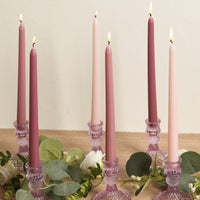 12 Pack Mixed Dusty Rose Premium Wax Taper Candles, Unscented Candles - 10"