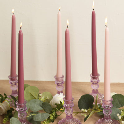 12-Pack Taper Candles 10" Premium Wax Design Mixed Dusty Rose - Unscented Candles for Sophisticated Decor