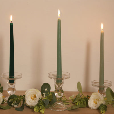 12-Pack Taper Candles 10" Premium Wax Design Mixed Sage Green - Unscented Candles for Sophisticated Decor