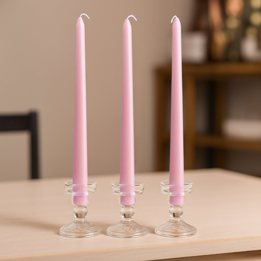 12-Pack Taper Candles 10inch Premium Wax Design Pink - Unscented Candles