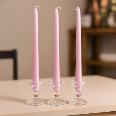 10-Pack Taper Candles 10" Premium Wax Design Pink - Unscented Candles