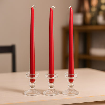 10-Pack Taper Candles 10" Premium Wax Design Red - Unscented Candles