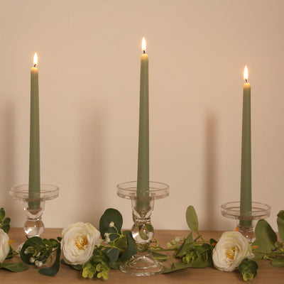 10-Pack Taper Candles 10" Premium Wax Design Sage Green - Unscented Candles