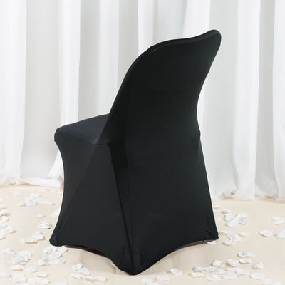 Premium Spandex Stretch Fitted Folding Chair Cover 220GSM Black with Foot Pockets - Durable Slipcover for Events