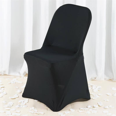 Premium Spandex Stretch Fitted Banquet Chair Cover 220GSM Black with Foot Pockets - Durable Slipcover