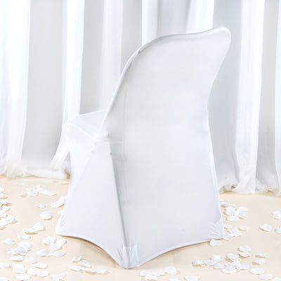 Premium Spandex Stretch Fitted Folding Chair Cover 220GSM White with Foot Pockets - Durable Slipcover