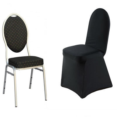 Premium Spandex Stretch Fitted Banquet Chair Cover 220GSM Black with Foot Pockets - Durable Slipcover