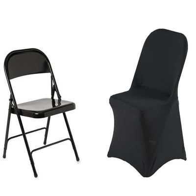 Premium Spandex Stretch Fitted Folding Chair Cover 220GSM Black with Foot Pockets - Durable Slipcover for Events