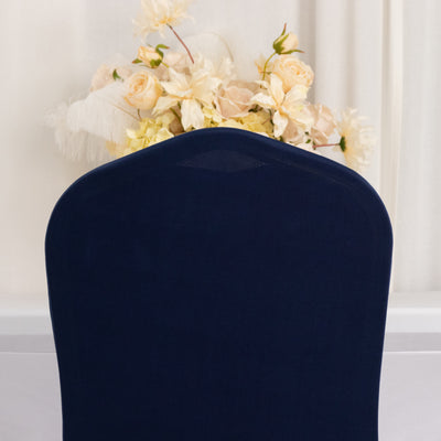 Premium Spandex Stretch Fitted Banquet Chair Cover 220GSM Navy Blue with Foot Pockets - Durable Slipcover