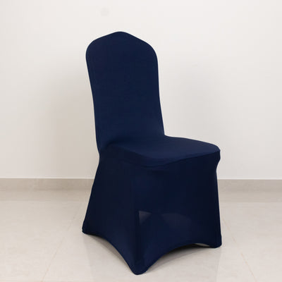 Premium Spandex Stretch Fitted Banquet Chair Cover 220GSM Navy Blue with Foot Pockets - Durable Slipcover
