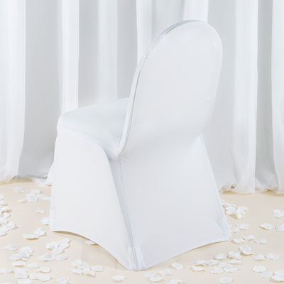 Premium Spandex Stretch Fitted Banquet Chair Cover 220GSM White with Foot Pockets - Sleek Durable Slipcover for Formal Events