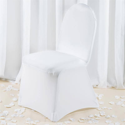 Premium Spandex Stretch Fitted Banquet Chair Cover 220GSM White with Foot Pockets - Sleek Durable Slipcover for Formal Events