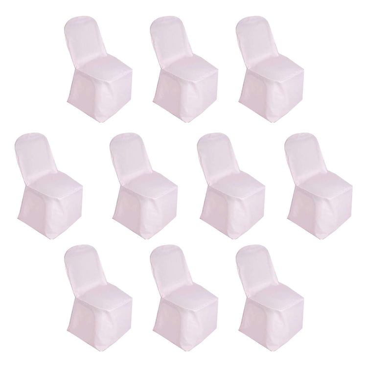 10 Pack Blush Polyester Banquet Chair Cover, Reusable Stain Resistant Slip On Chair Cover