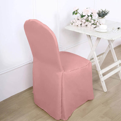 10 Pack Polyester Banquet Chair Covers Dusty Rose - Reusable Stain-Resistant Slipcovers