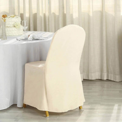 10 Pack Polyester Banquet Chair Covers Beige - Reusable Stain-Resistant Slipcovers