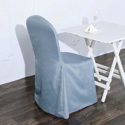 10 Pack Polyester Banquet Chair Covers Dusty Blue - Reusable Stain-Resistant Slipcovers