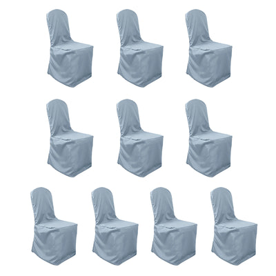 10 Pack Polyester Banquet Chair Covers Dusty Blue - Reusable Stain-Resistant Slipcovers