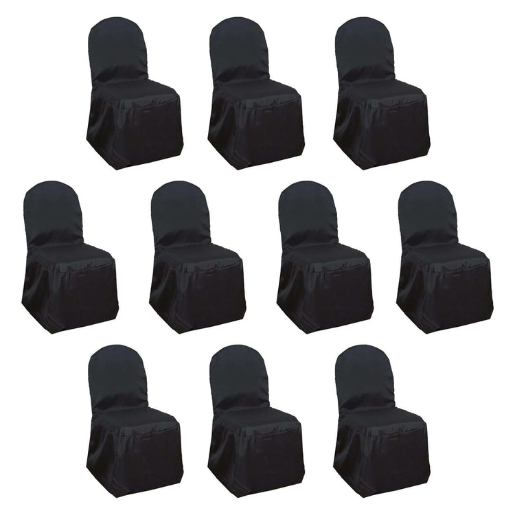 10 Pack Black Polyester Banquet Chair Cover, Reusable Stain Resistant Slip On Chair Cover