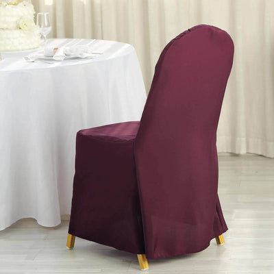 10 Pack Polyester Banquet Chair Covers Burgundy - Reusable Stain-Resistant Slipcovers